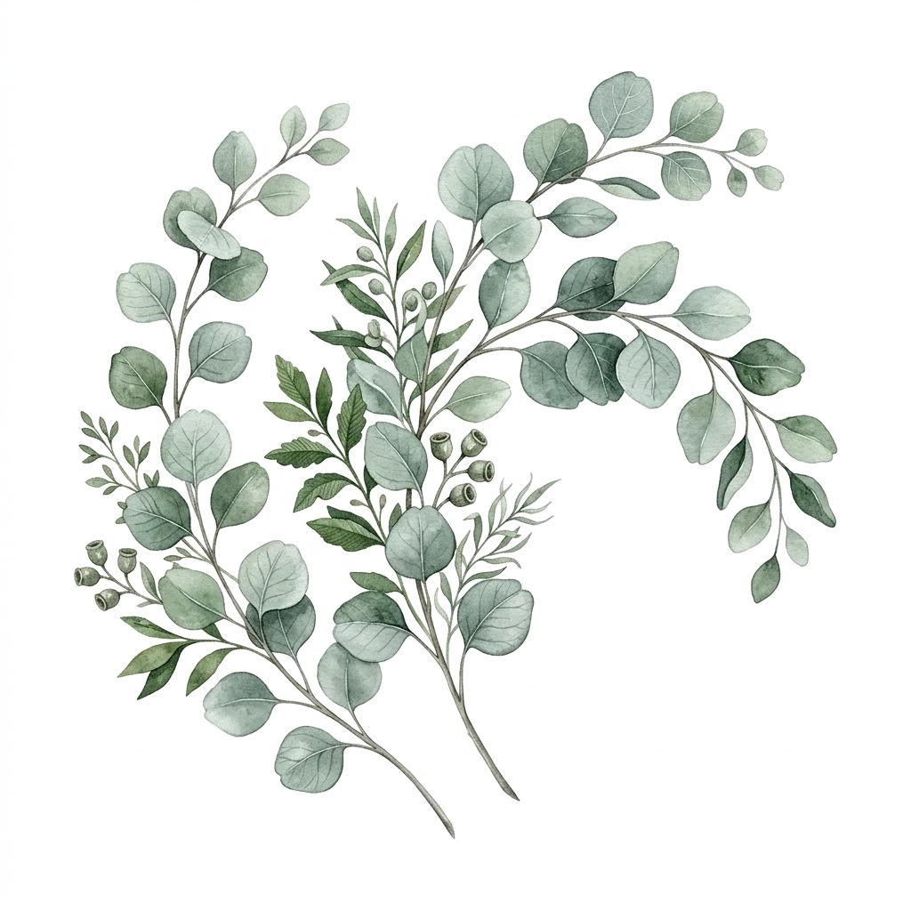 Watercolour illustration of greenery sprigs